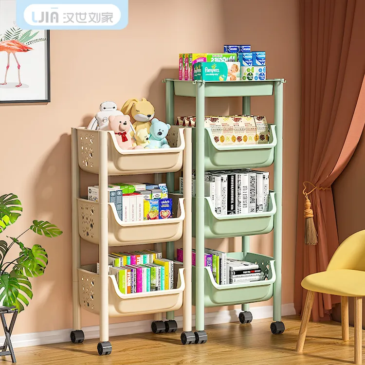 儿童书架小推车家用玩具收纳置物架带轮可移动多层落地简易小书柜