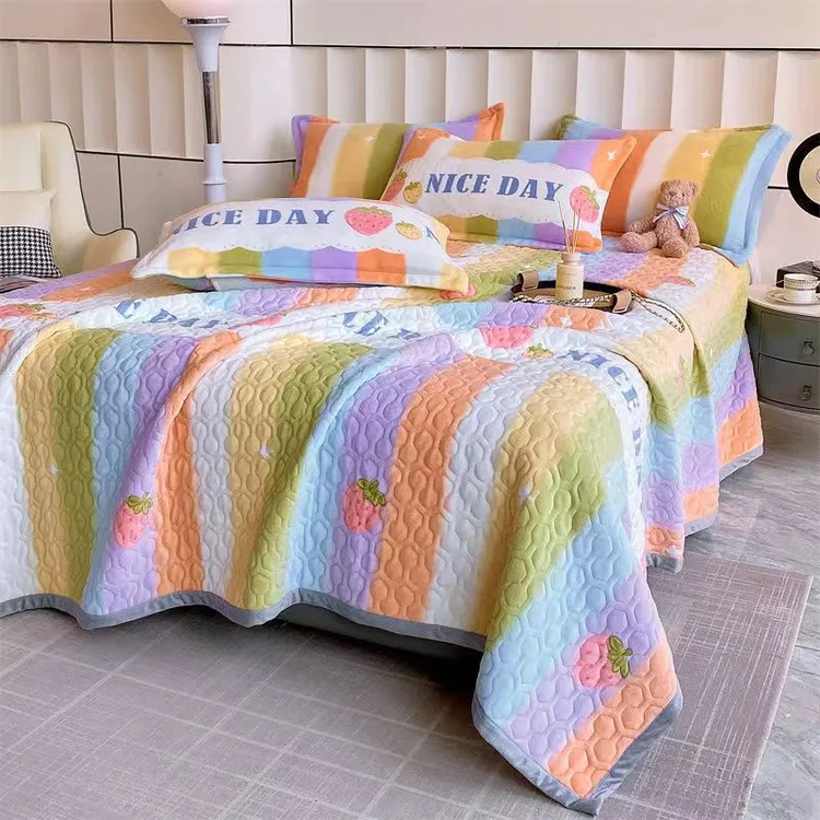 珊瑚绒床盖夹棉多功能双面两用单件加厚防滑榻榻米床垫毯被单坑盖