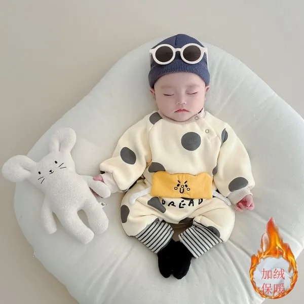 加绒款婴儿宝宝连体衣保暖一体绒儿童幼儿新生儿冬款秋冬外穿爬服