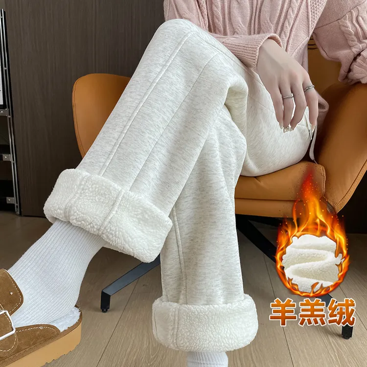 2024秋冬季加绒休闲裤子女保暖加厚羊羔绒香蕉运动卫裤