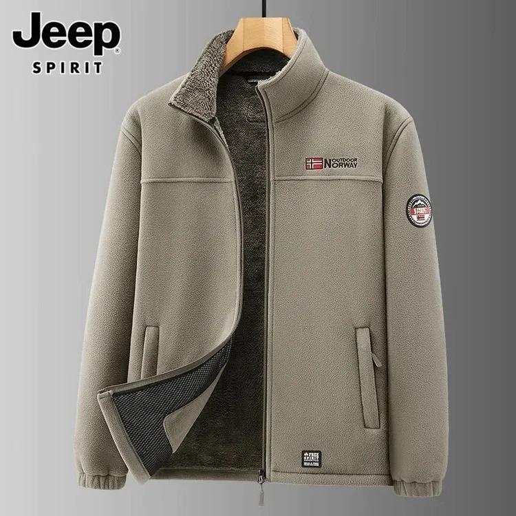 Jeep吉普男士卫衣冬季宽松立领抓绒衣加绒保暖摇粒绒男摇粒绒外套