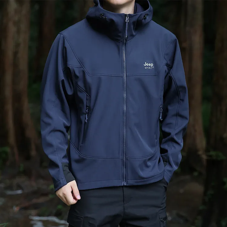 JEEP吉普男士夹克户外休闲冲锋衣连帽外套登山服防风防水软壳夹克