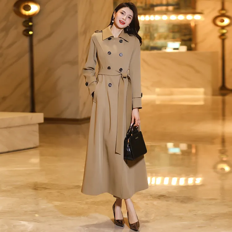 春季新款女士风衣长款过膝气质显瘦时尚收腰双排扣大衣外套女时尚