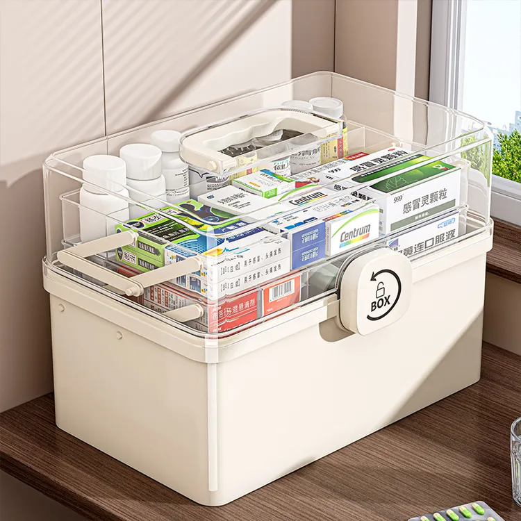透明药箱收纳盒特大号家用手提药盒收纳盒家庭装储物急救箱应急
