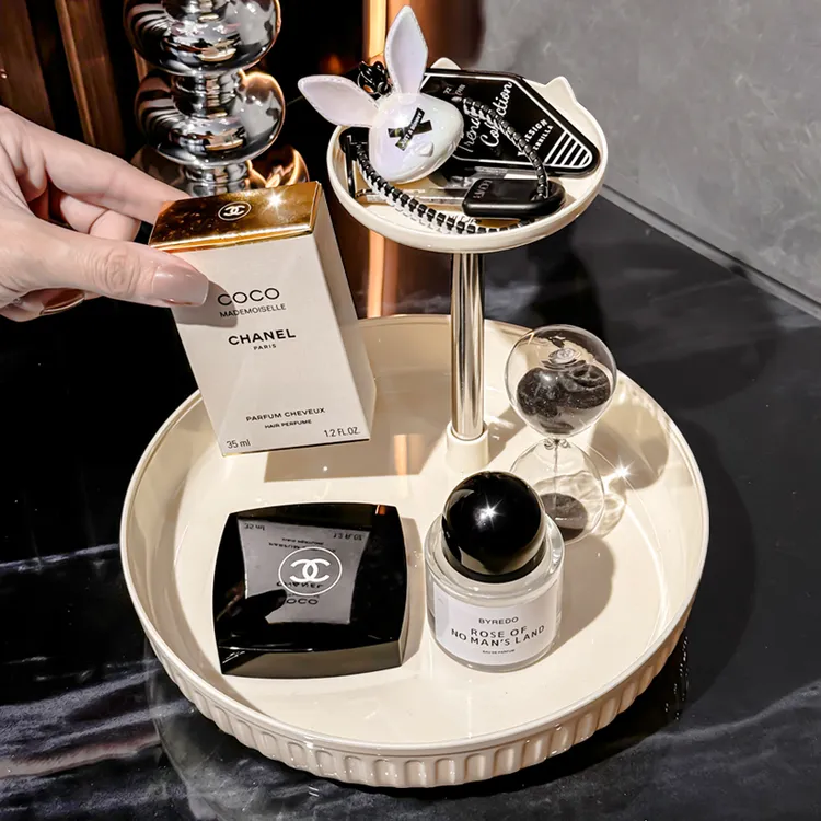 俏洁轻奢桌面收纳架子家用玄关客厅创意北欧储物盘加高置物展示架