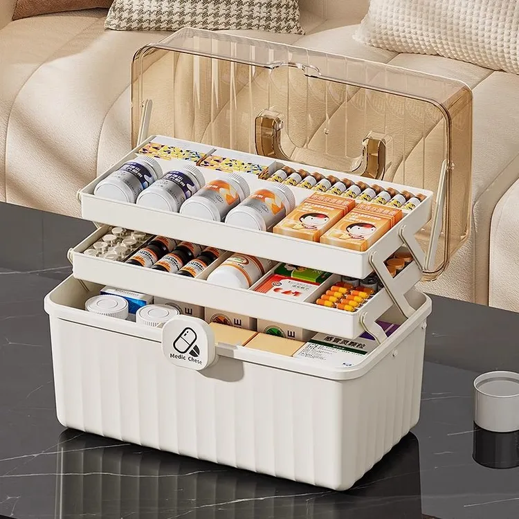 家用大药箱应急药箱收纳简约带锁分格药箱家用收纳箱多层医药箱子