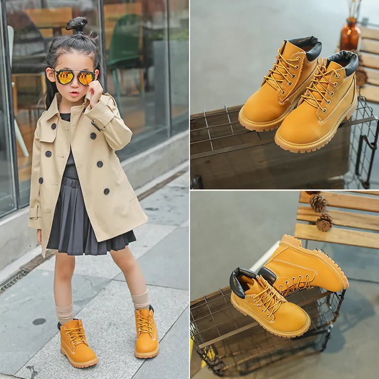 儿童马丁靴2023秋冬男童英伦风女童真皮短靴春秋单靴宝宝小黄鞋加