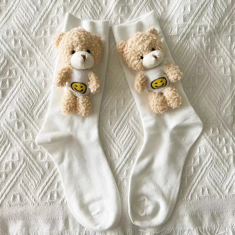 【GuiYuJuan】原创秋冬立体小熊潮袜子女ins彩色笑脸中筒网红鲨鱼裤
