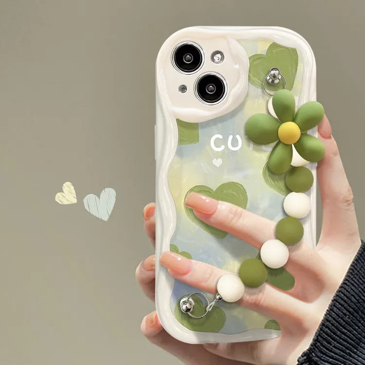 小清新绿色爱心适用iPhone15苹果14promax全包手机壳13女款16网红