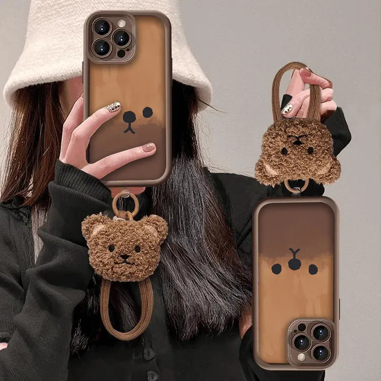 蜡笔立体小熊适用iPhone15苹果16挂绳手机壳14promax小众13防摔12