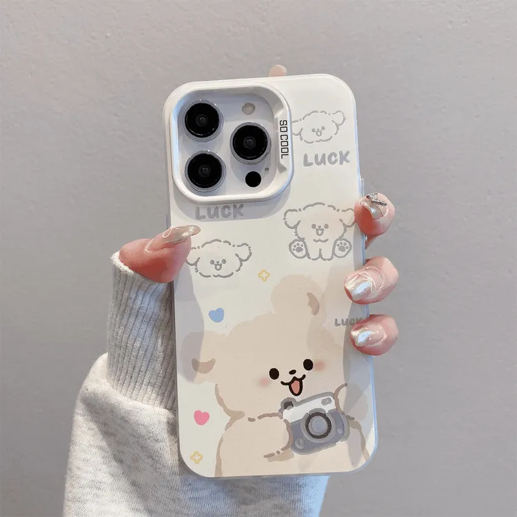 拍照比耶小狗适用iPhone13苹果15防摔手机壳14promax情侣12可爱11