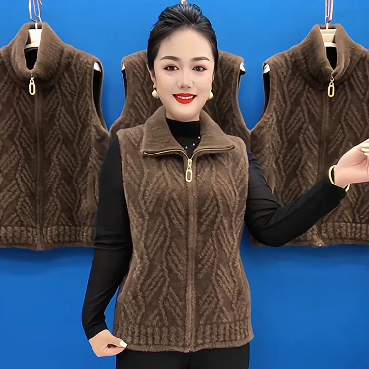 新款妈妈秋冬外穿加厚针织马甲背心中老年女洋气马夹坎肩毛衣外套