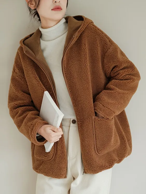 羊羔绒连帽外套女秋冬季新款韩版休闲毛绒上衣宽松过年新款外套