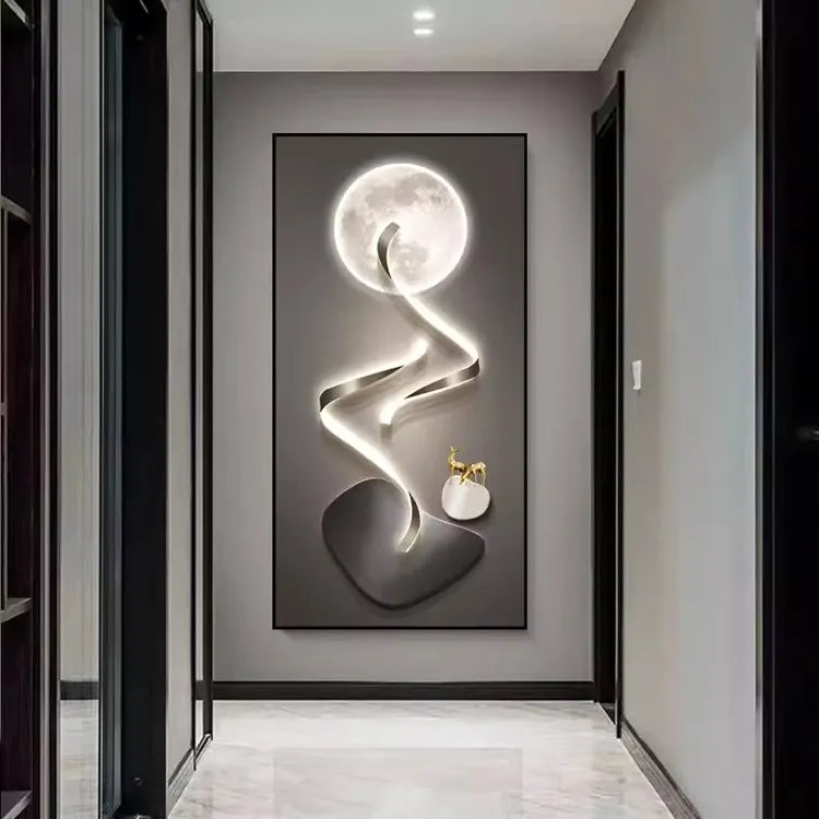 抽象石来运转玄关装饰画灯画走廊过道挂画高级感轻奢现代简约壁画