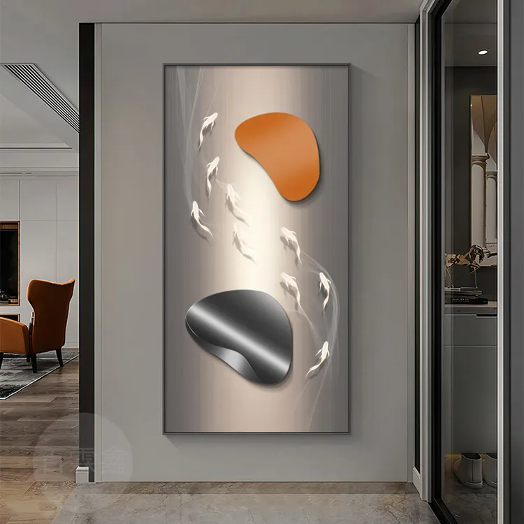 九鱼石来运转玄关装饰画走廊过道挂画简约高级感轻奢现代高档装裱