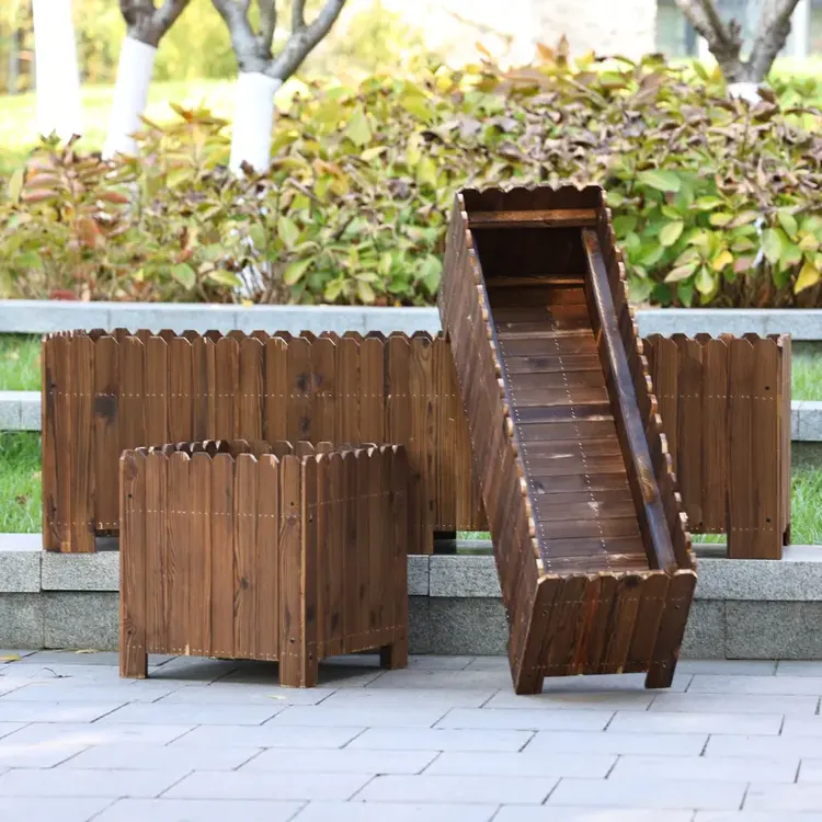防腐木花箱特大长方形花盆阳台种菜盆碳化实木栅栏种植箱多肉花槽