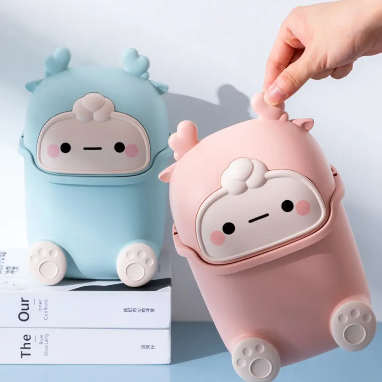 小鹿桌面垃圾桶带盖子办公室垃圾筒收纳网红客厅家用卧室床头纸篓