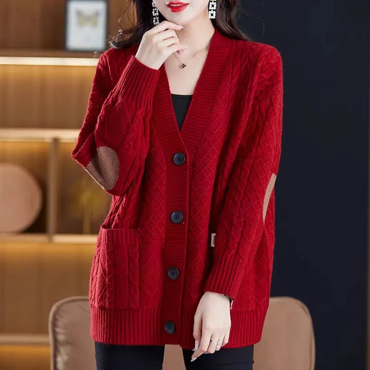 妙选定制百搭宽松外套秋冬女装2025秋装新款大码针织加厚开衫外穿