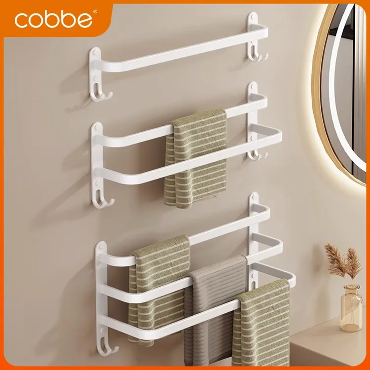 卡贝白色毛巾架免打孔卫生间壁挂式浴室阶梯毛巾挂杆洗手间置物架
