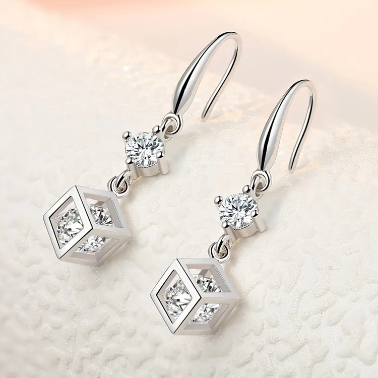 925银合成锆石耳饰 G017心愿魔方耳坠个性防过敏韩版小众镶钻耳环