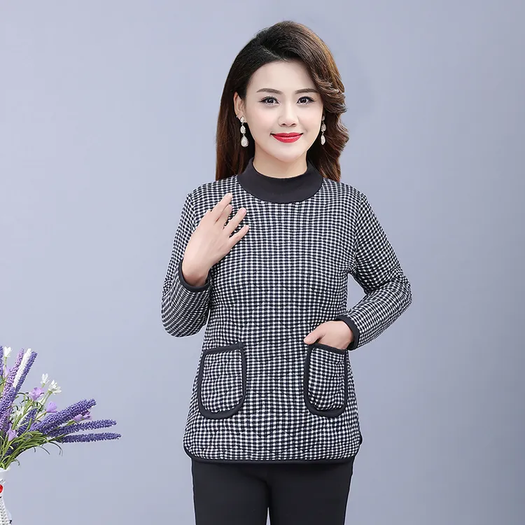秋冬季中老年妈妈装半高领套头内搭外穿小棉袄女装长袖保暖内棉衣