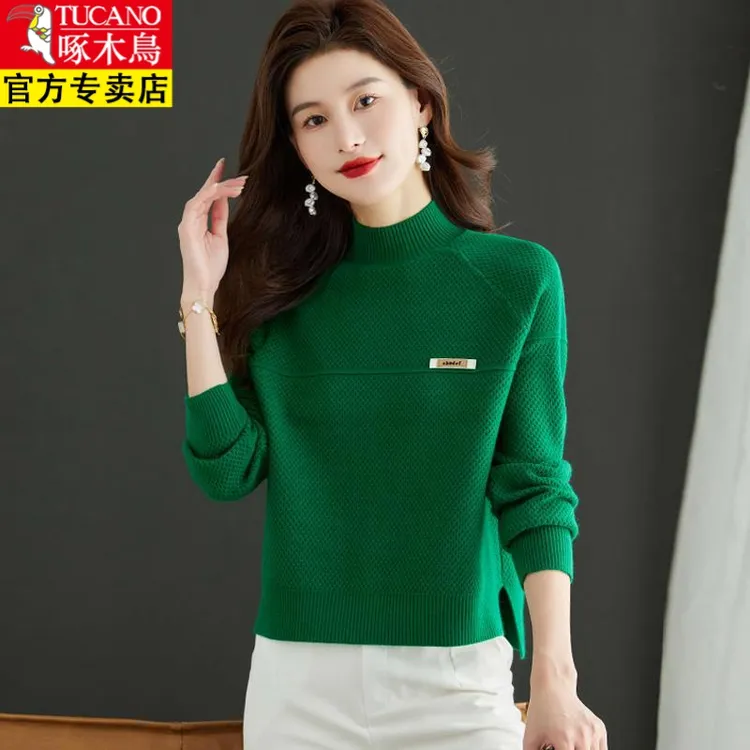 啄木鸟小个子短款高腰毛衣女半高领打底衫秋冬2023新款时尚卡腰洋