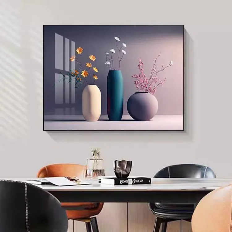 餐厅装饰画轻奢高级感挂画现代简约奶油风花瓶花卉饭厅挂画装饰画