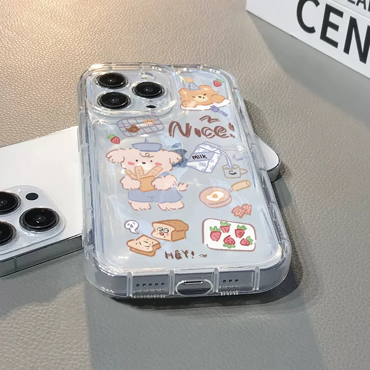 卡通可爱小熊适用苹果15华为/OPPO/VIVO荣耀全包透明防摔手机壳
