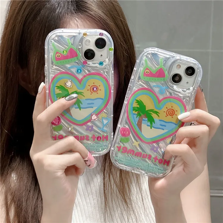 爱心椰树闪钻苹果14/13ProMax手机壳iPhone12/11防摔xR/xs软7/8p
