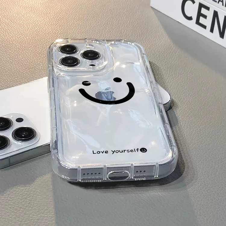 简约英文笑脸适用苹果15华为/OPPO/VIVO荣耀全包透明防摔手机壳