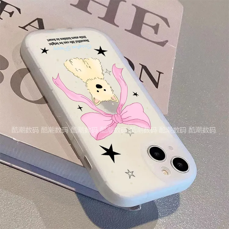 ins风蝴蝶结小狗适用苹果/华为/荣耀oppo/vivo小米全包防摔手机壳