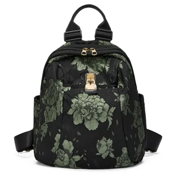 2025新款时尚大容量双肩包新中式国风刺绣轻便通勤女士旅行背包