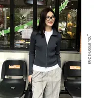 ERZ墨小墨|春夏显瘦翻领开衫POLO领双开拉链针织百搭开衫 QMJ2371