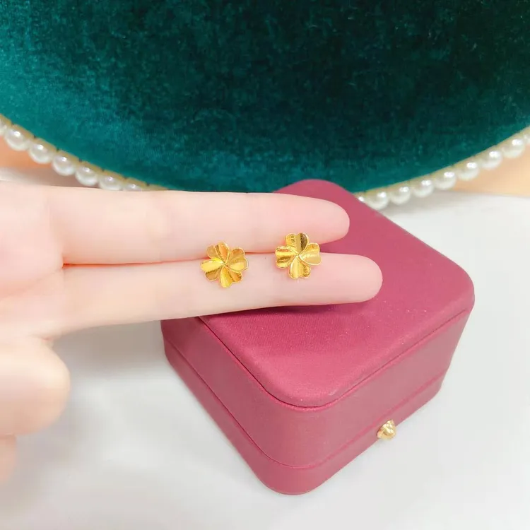 铜合金耳饰 澜小朵 四叶草耳钉 女款精美精致时尚百搭金色简约