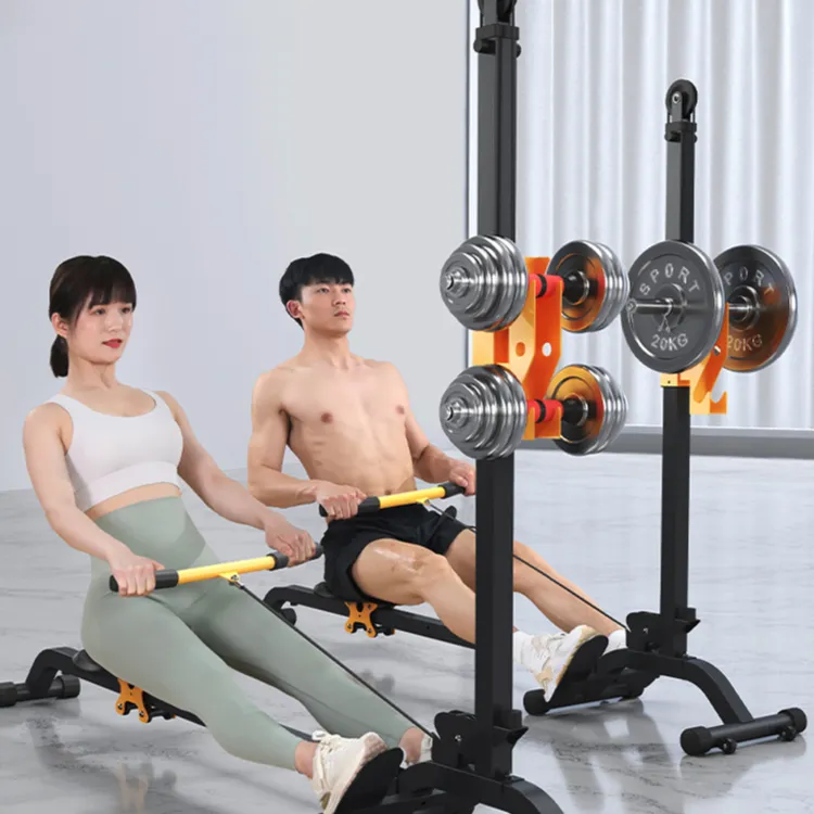 哑铃划船机活力橙一键折叠自由移动居家可调燃脂神器锻炼全身运动