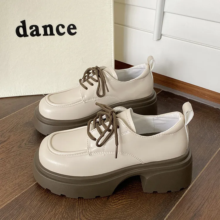 英伦风小皮鞋女2025新款秋季百搭配裙子粗跟系带圆头厚底乐福单鞋