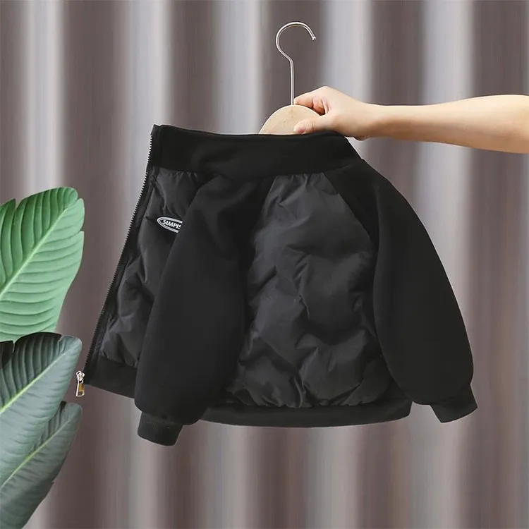 儿童黑色棒球服秋冬装2025新款男童夹棉加厚外套冬季百搭校服神器