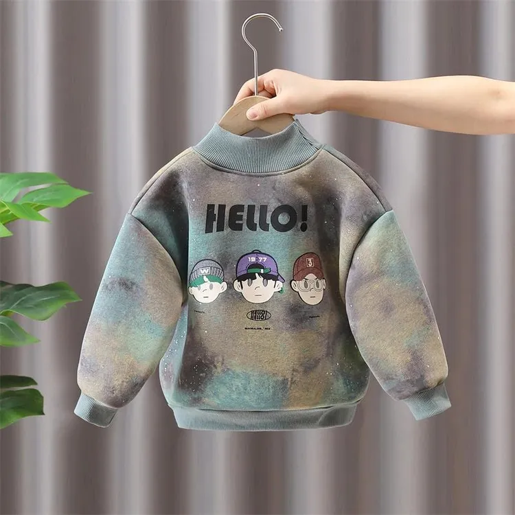 男童加绒卫衣秋冬装2025新款儿童加厚打底衫冬季小男孩一体绒上衣