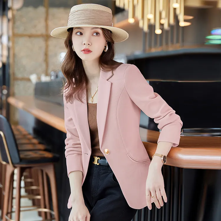 粉色短款小西装外套女修身2025春秋季新款高级感小个子气质西服女