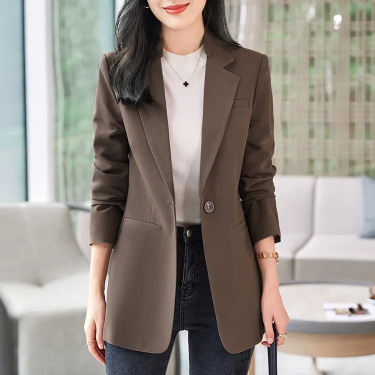 咖色西装外套女春秋2025新款春季休闲大码上衣网红直播时尚小西服