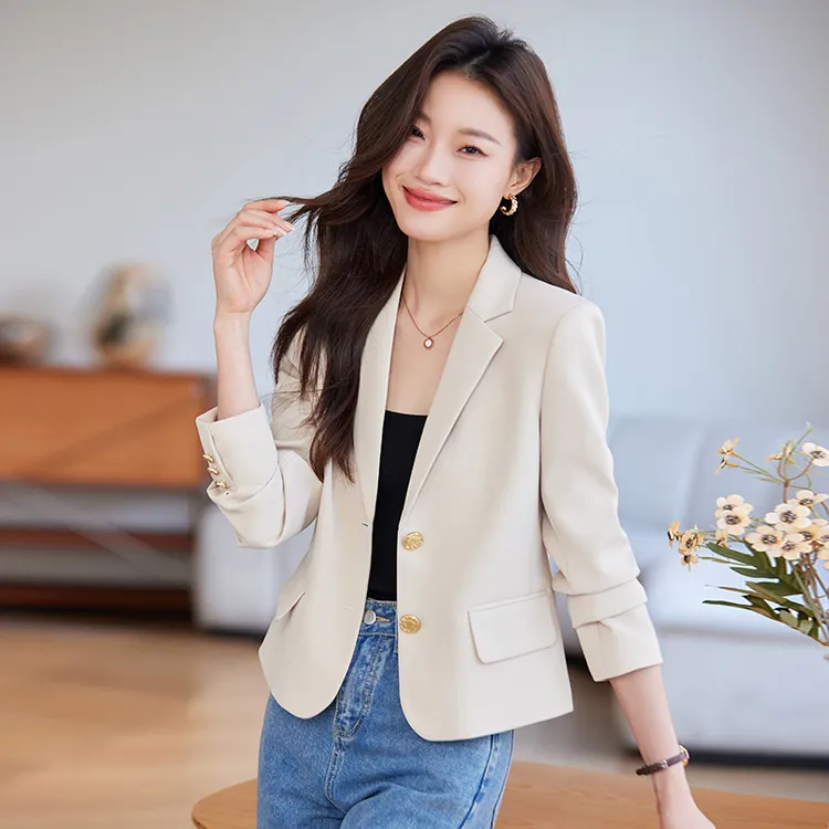 小个子短款米白色西装外套女2025春秋季新款气质百搭休闲西服上衣