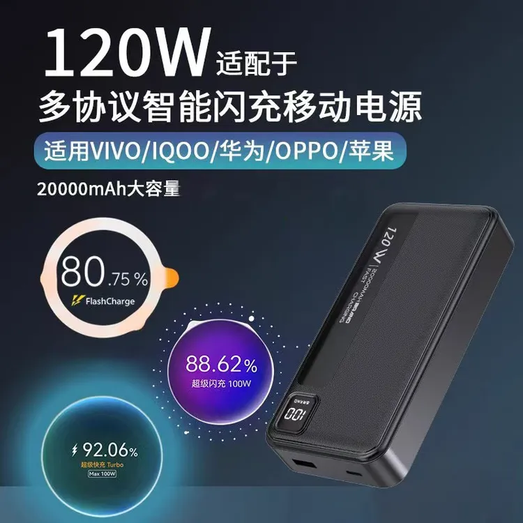 适用OPPO真我vivo一加iQOO专用充电宝20000毫安超级快充闪充120W
