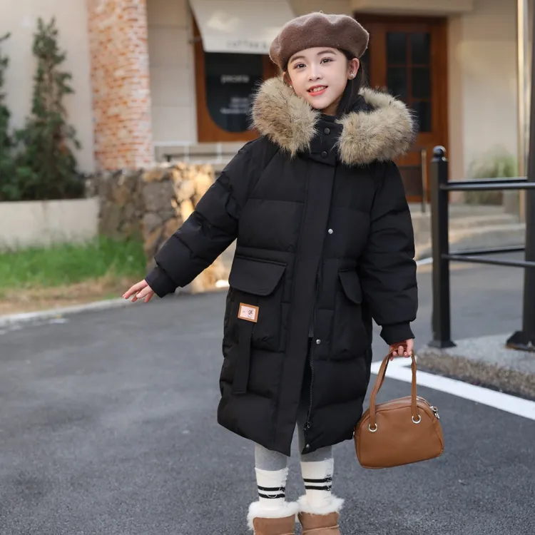 新款洋气儿童加厚大毛领中大童长款过膝保暖时尚冬装外套潮流女童