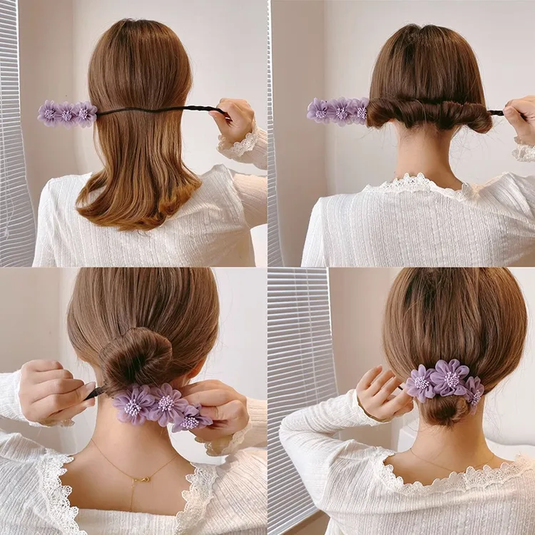 头饰蓬松盘发器韩式扎头发简约花朵甜美优雅丸子头懒人盘发神器