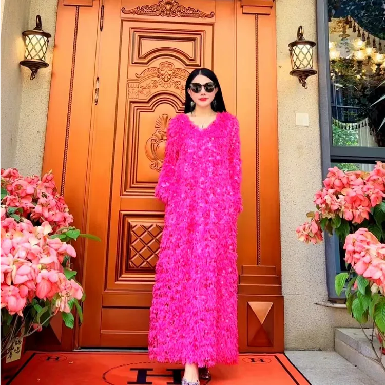 【上新-亮片系列】秋冬小香风羽毛高定贵妇连衣裙