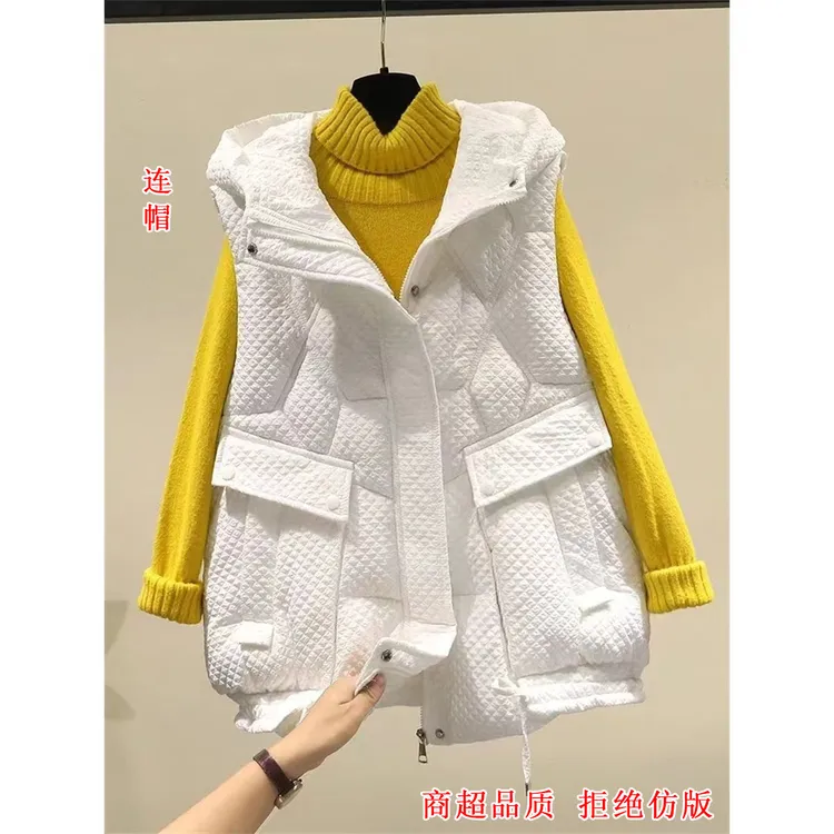 秋冬洋气无袖马甲短款时尚连帽宽松韩版小个子网红休闲加厚显瘦