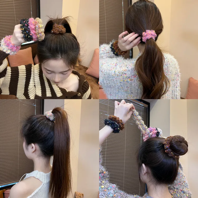 秋冬新款彩色点点毛线发绳高弹力基础百搭皮筋温暖发圈发饰头饰