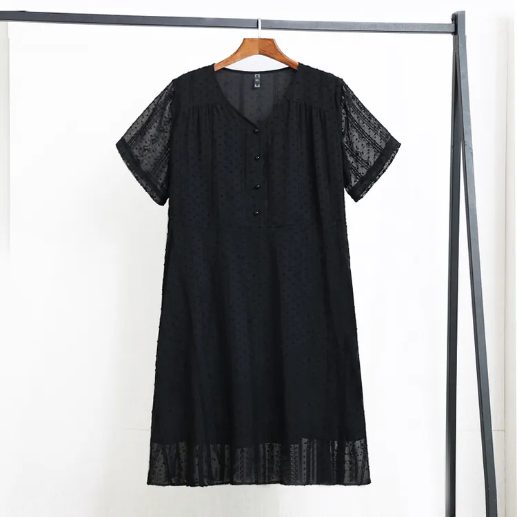 23057C雪纺连衣裙中长款30-40岁洋气大码女装夏季胖mm显瘦a字裙子