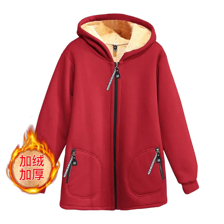 61202T加绒加厚保暖连帽外套大码卫衣加肥300斤宽松洋气妈妈上衣