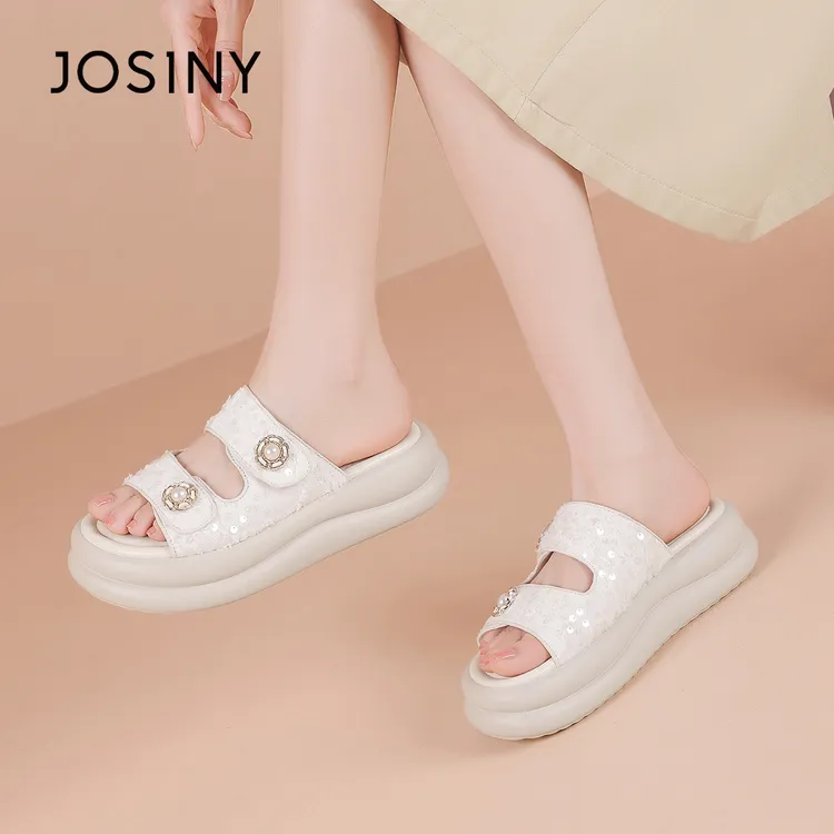 卓诗尼配裙子凉拖鞋女2024新款夏季高级感外穿时尚厚底白色一字拖